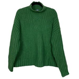 Aerie Green Chunky Knit Oversized Mock Neck Soft Comfy Warm Pullover Sweater M